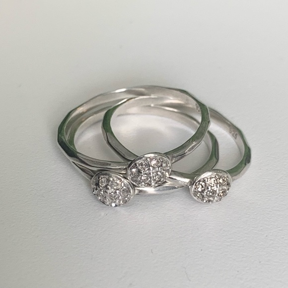Sterling Stella & Dot - Ann Stackable Rhinestone Set of 3 Rings - Picture 8 of 8